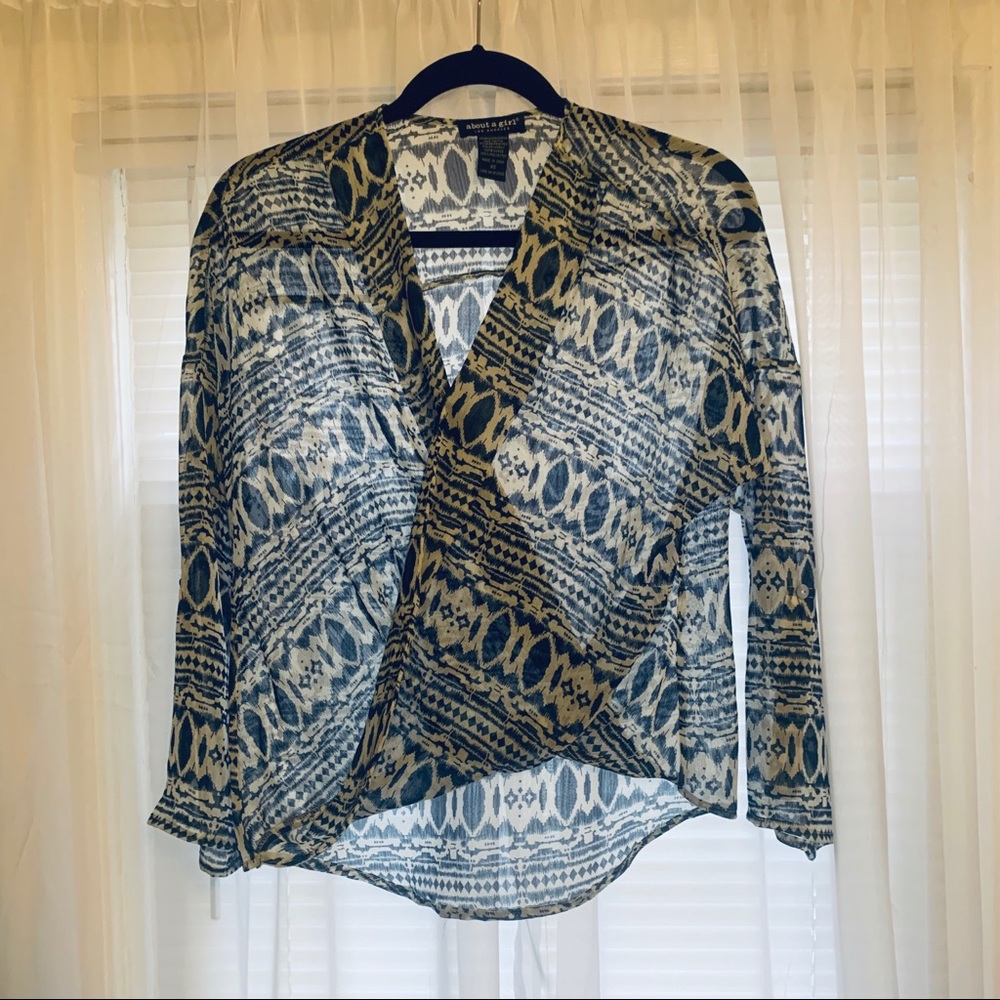 Navy and white printed blouse